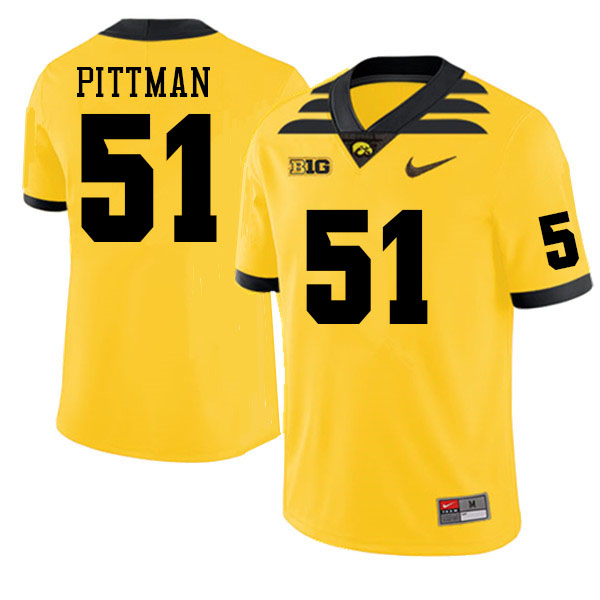 Men #51 Jeremiah Pittman Iowa Hawkeyes College Football Jerseys Sale-Gold